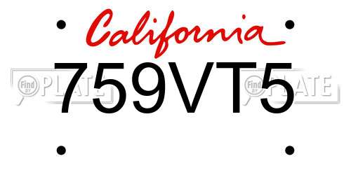 759VT5 California License Plate
