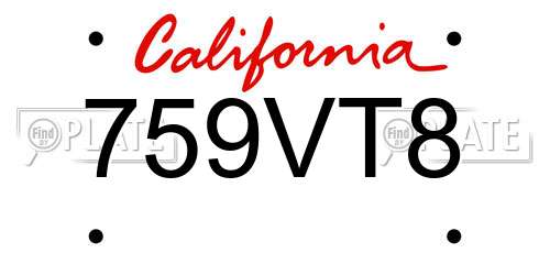 759VT8 California License Plate
