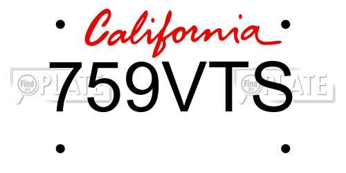 759VTS California License Plate
