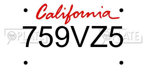 759VZ5 California License Plate