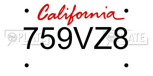 759VZ8 California License Plate