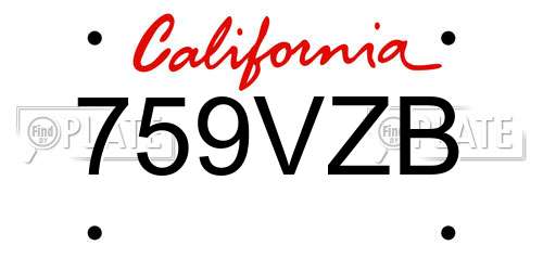 759VZB California License Plate