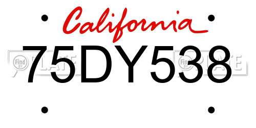 75DY538 California License Plate