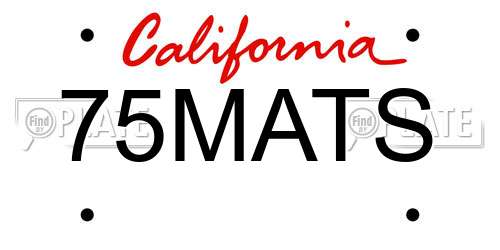 75MATS California License Plate