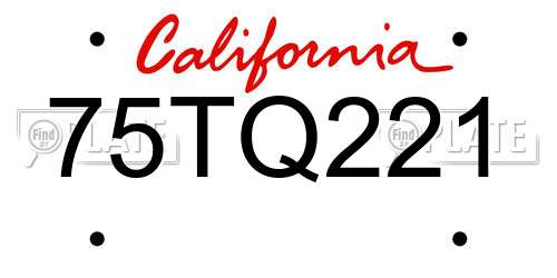 75TQ221 California License Plate