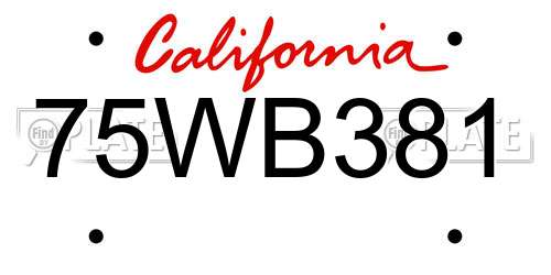 75WB381 California License Plate