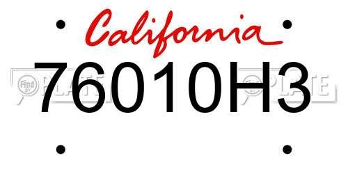 76010H3 California License Plate