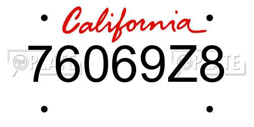 76069Z8 California License Plate