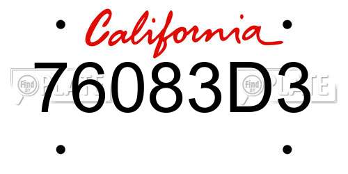76083D3 California License Plate