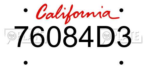 76084D3 California License Plate