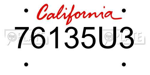 76135U3 California License Plate