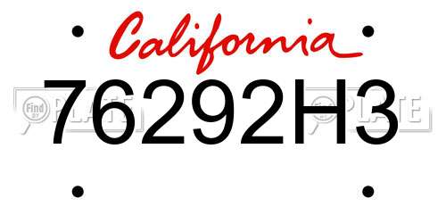 76292H3 California License Plate