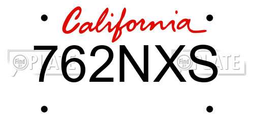 762NXS California License Plate