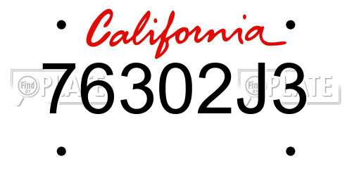 76302J3 California License Plate