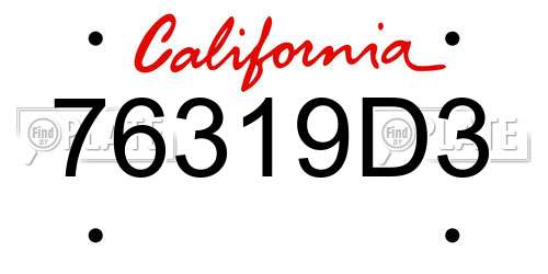76319D3 California License Plate