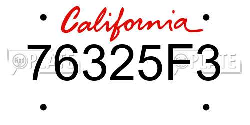 76325F3 California License Plate