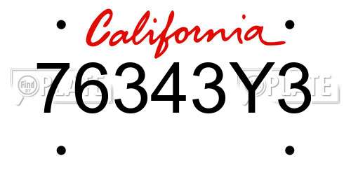 76343Y3 California License Plate