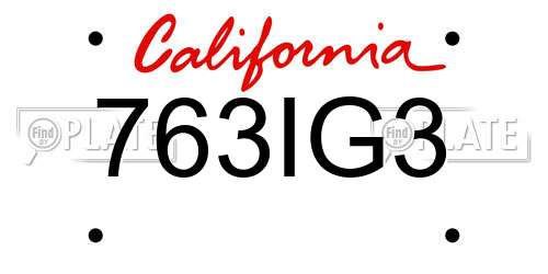 763IG3 California License Plate