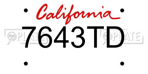 7643TD California License Plate
