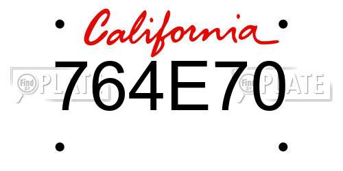 764E70 California License Plate