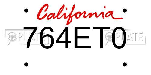 764ET0 California License Plate