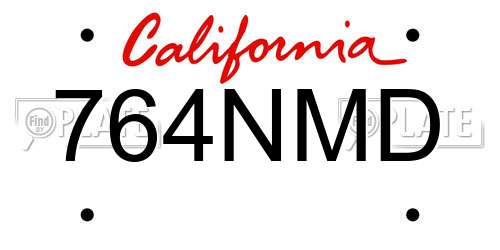 764NMD California License Plate