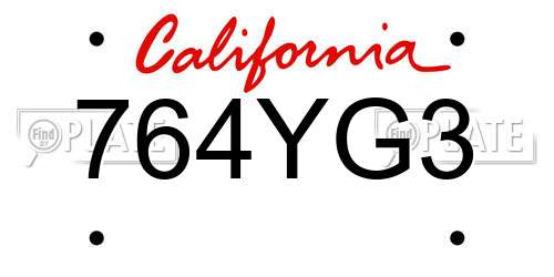 764YG3 California License Plate