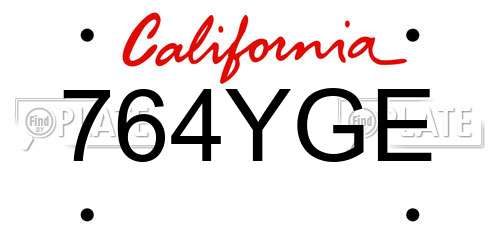 764YGE California License Plate