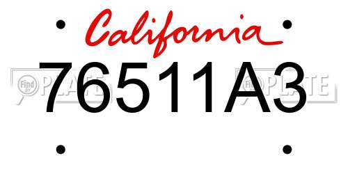 76511A3 California License Plate