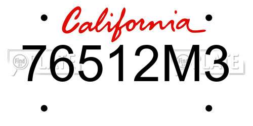 76512M3 California License Plate