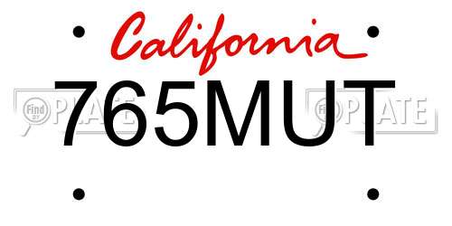 765MUT California License Plate