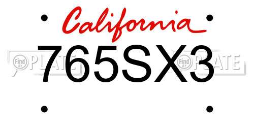 765SX3 California License Plate