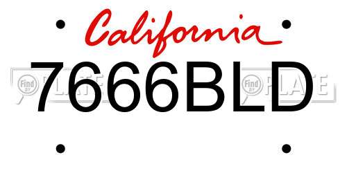 7666BLD California License Plate