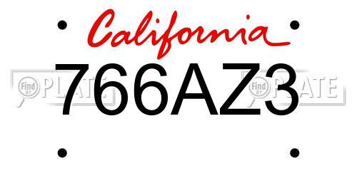 766AZ3 California License Plate