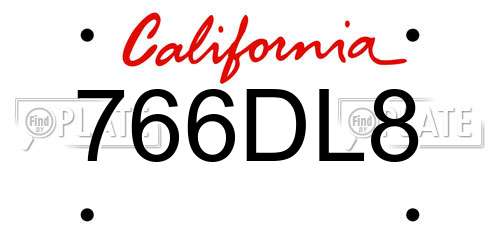 766DL8 California License Plate
