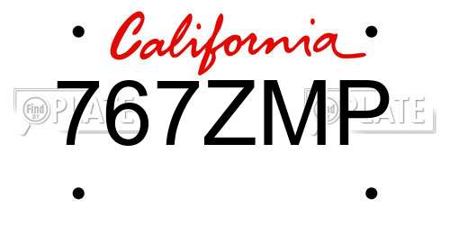 767ZMP California License Plate