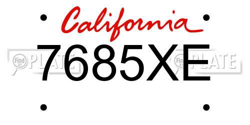 7685XE California License Plate