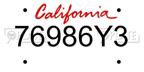 76986Y3 California License Plate