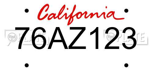 76AZ123 California License Plate
