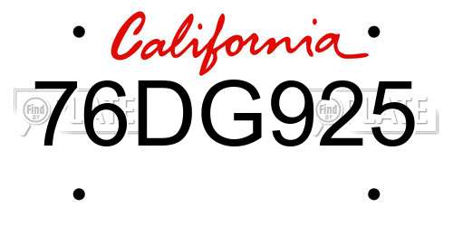 76DG925 California License Plate