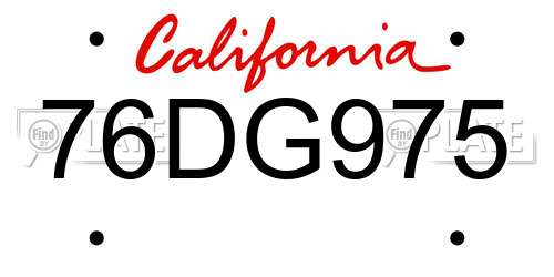 76DG975 California License Plate