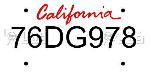 76DG978 California License Plate