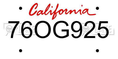 76OG925 California License Plate