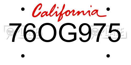 76OG975 California License Plate