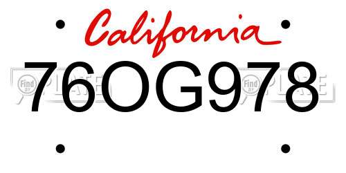 76OG978 California License Plate