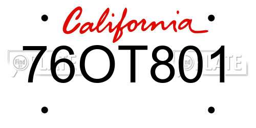 76OT801 California License Plate