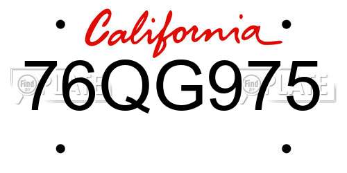 76QG975 California License Plate