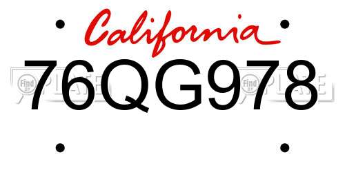 76QG978 California License Plate