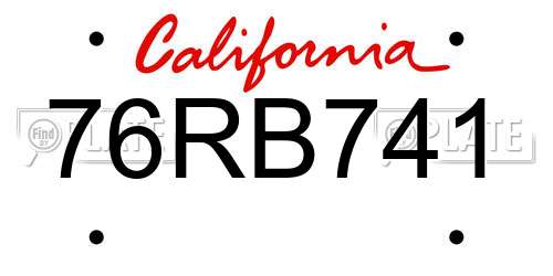 76RB741 California License Plate
