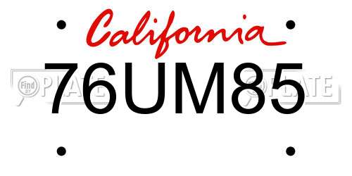 76UM85 California License Plate